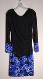 Ralph Lauren Bateau Black Blue Hydrangea Floral Ruched Long Sleeve Dress 10 Hydrangea