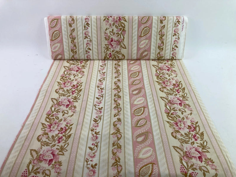 Wellesley Collection Pink & Tan Floral Wallpaper Stripe Fabric Paisley BTY Flowering Plants