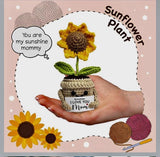 Handmade Knitted Sunflower Crochet Flower Pot Mother's Day Gift 4.72 in Sunflower