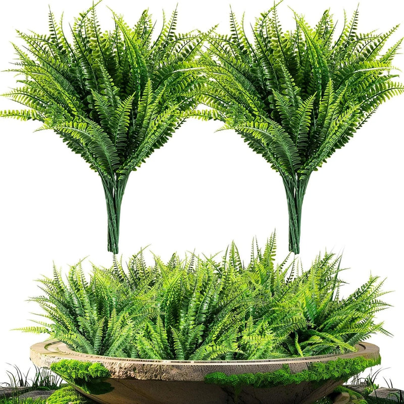 10 Pcs Fake Fern - Artificial Ferns for Outdoors -Faux Ferns for Outdoor Planter Green Plant