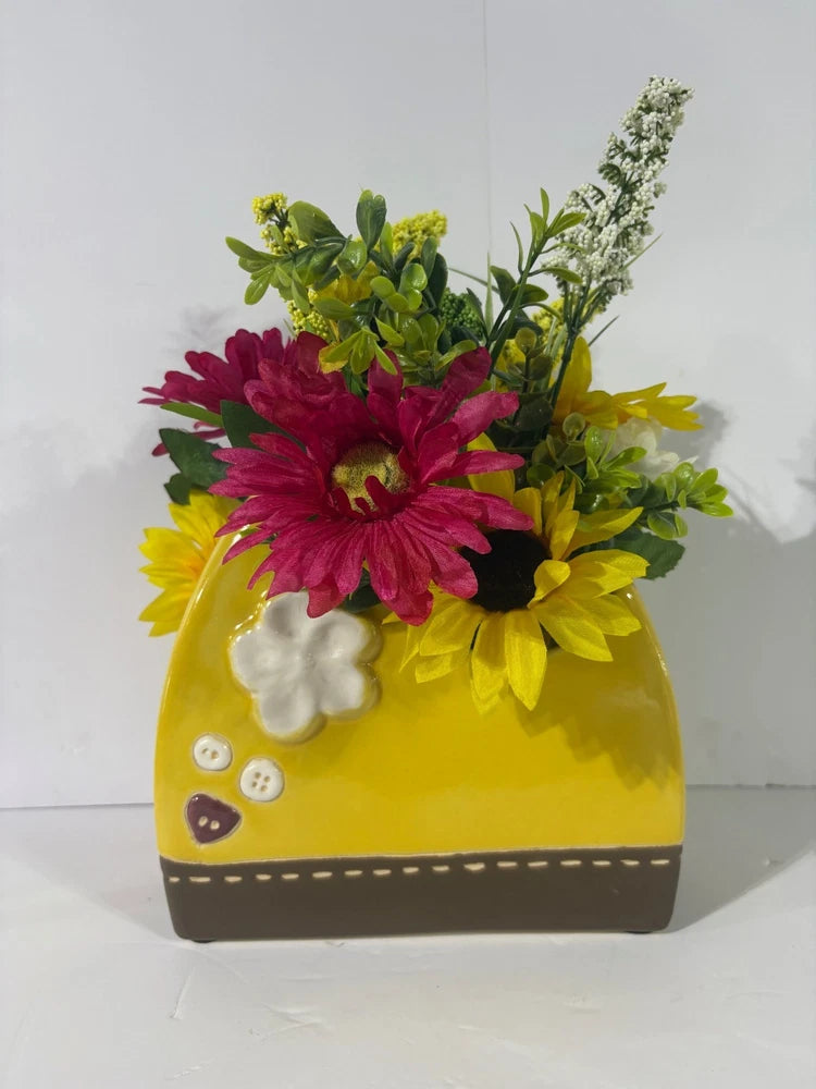Handmade Floral Arrangement in Whimsical Yellow Ceramic Planter Ð Sunflower Sunflower