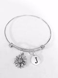 Daisy Sunflower Bangle Charm Bracelet Initial Flower Friend Mom Gift Adjustable Sunflower