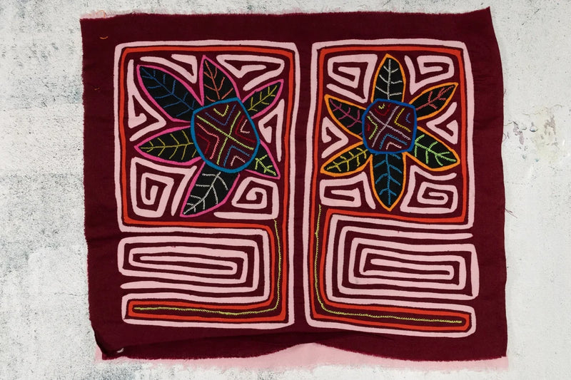 Mola textile panel with sunflower floral motifs