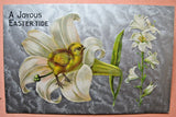 1909 era "A Joyous Easter-Tide"  Postcard with Chick in Lily Blossom Lily