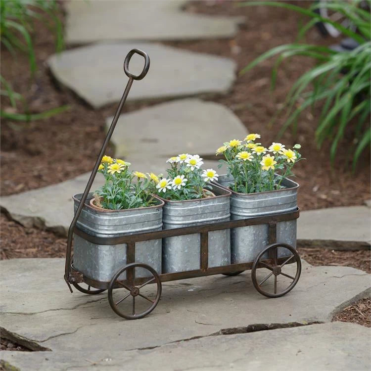 Flower Pot Set Vintage Wagon Rustic Garden Decor Garden Plants