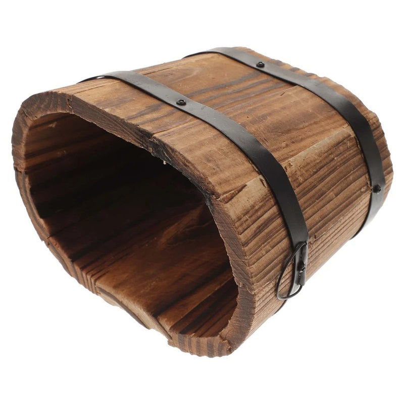Wooden barrel succulent planter with leather straps