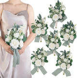 Set of 6 Sage Green & White Bridesmaid Bouquets, Artificial Wedding Flowers Bouquet