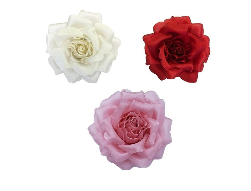 M&S Schmalberg 3.5" Silk Rose Artificial Fabric Flower Brooch Pin - AmericanMade Roses