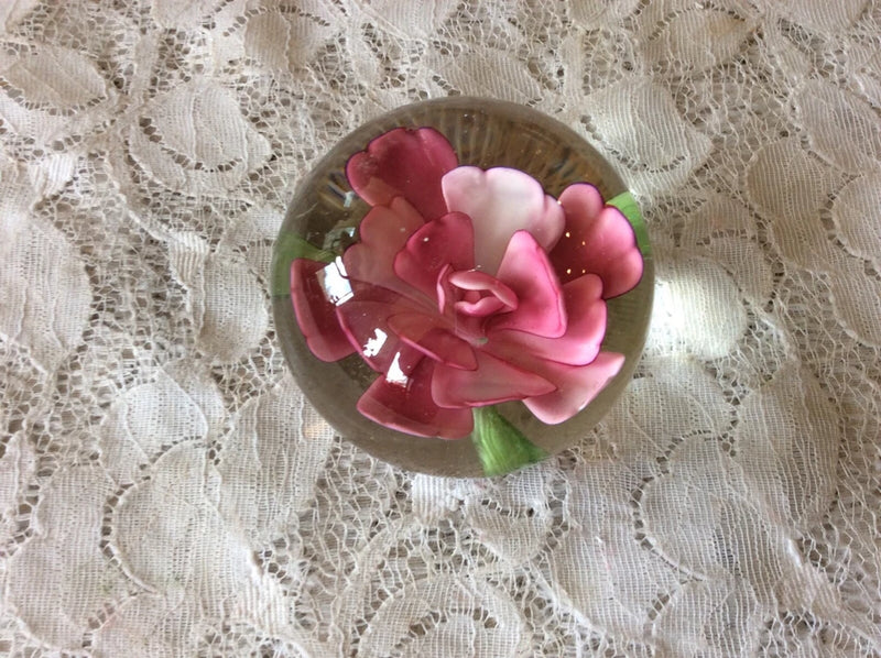 #2 Vintage Single Pink Peony Flower Paperweight Polished Bottom Peony