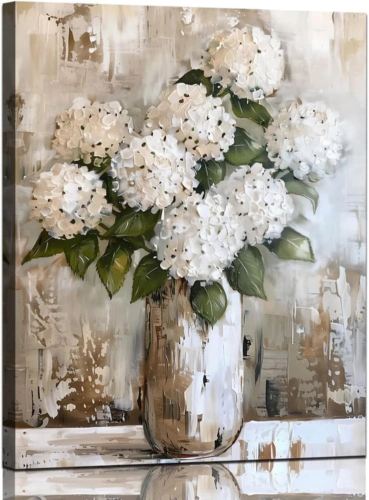 Bathroom Wall Art White Hydrangea Decor Flower Canvas Pictures Vintage Floral Pa Hydrangea