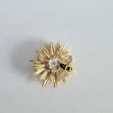 Gold and Silver Metal Daisy Flower Sunflower Bee Brooch Pin Rhinestone Sunflower