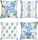 Blue Green Hydrangea Flower Spring Summer Throw Pillow Covers 18X18 Inch Set of Hydrangea