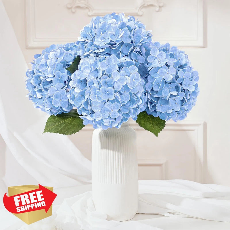 8pc Blue Latex Hydrangea Artificial Flowers Real Touch 19.6" Hydrangea