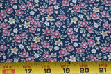 29" Long, Vintage, Pink Green & Yellow Calico on Blue Quilt Cotton, P214 Flowering Plants