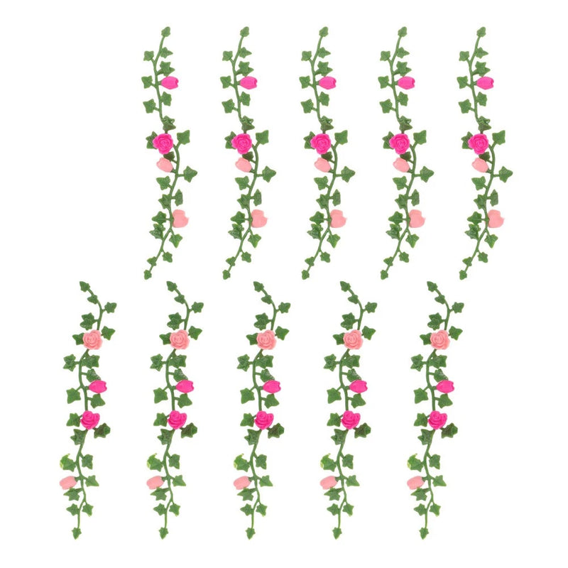 10 PCS Mini Flowers Artificial Vines Rose Plant Fairy Garden Supplies Green Plant