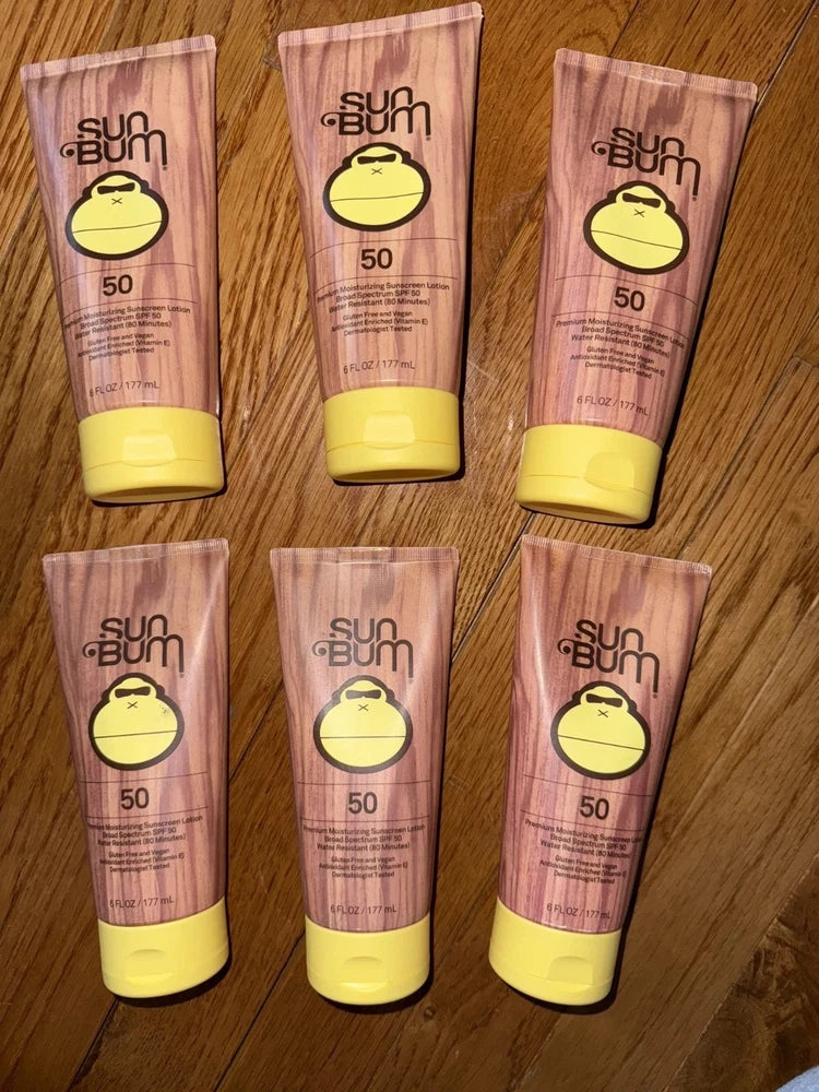 Sun Bum SPF 50 moisturizing sunscreen lotion tubes, 6-pack, pink with yellow caps
