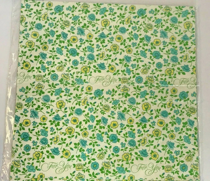 NOS 1970's Floral Blue Yellow Carnations Tulips For You  Craft Gift Wrap Paper Carnation