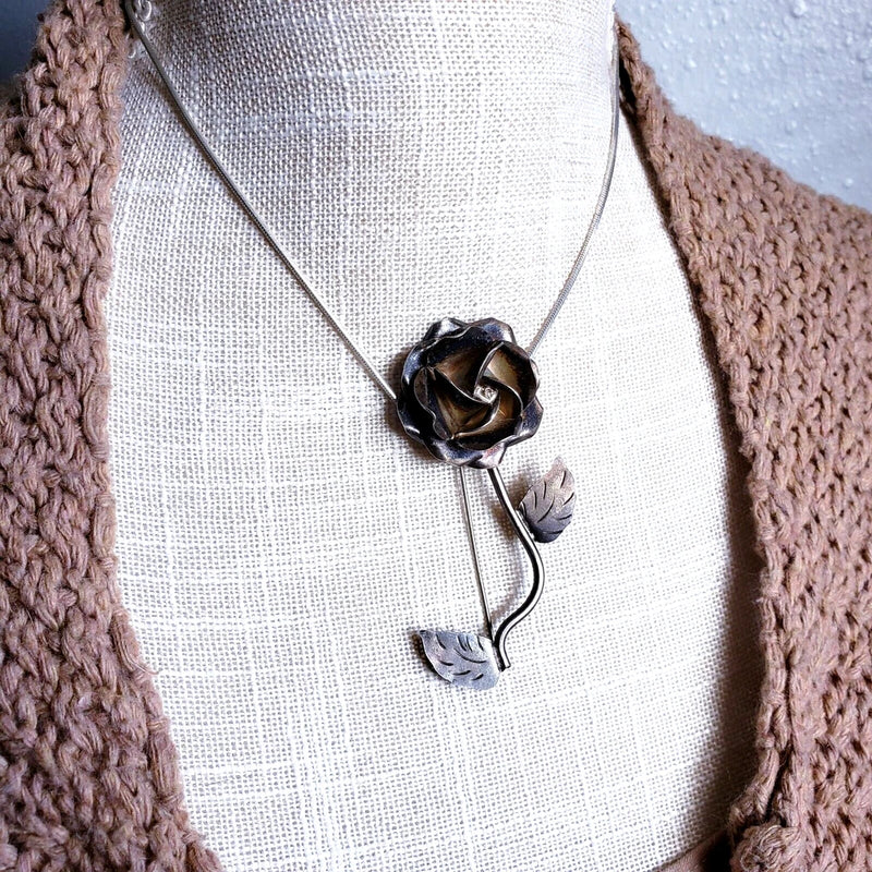 MEXICO Vintage Sterling Silver Rose Pin Brooch Pendant Flower Tulip Carnation Carnation