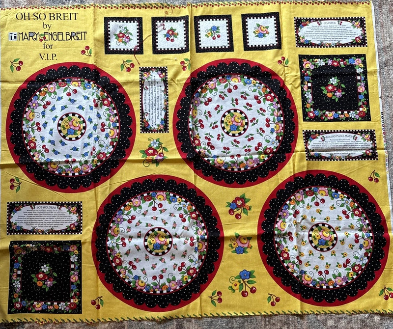 Oh So Breit Mary Engelbreit Fabric Panel Placemats Coasters Pot Holders 2002 Flowering Plants