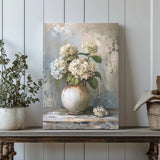 White Hydrangeas Canvas Print - Rustic Still Life Floral Art for Farmhouse & Cot Hydrangea