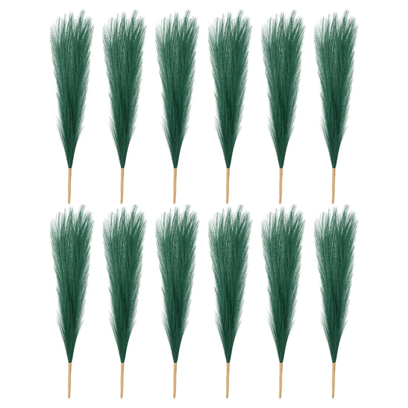 12 Pcs 17 Inch Faux Pampas Grass Artificial Boho Decor Dark Green Pampas Grass