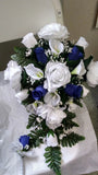 SALE LARGE WEDDING BOUQUET DARK BLUE AND WHITE CALA LILIES CASCADE  TOSS & BOUT Bouquet