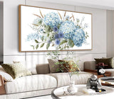 Blue Floral Canvas Wall Art - Hydrangea Decor for Living Room & Office 20"x40 Hydrangea