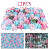 12Pcs Wedding Artificial Flower Wall Pink&Azure Hydrangea Rose Panel Party Decor Hydrangea