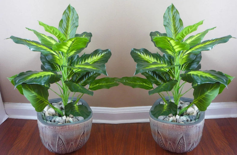 2 x 18" Tall Palm Bush Artificial Grass Bushes (20 Leaves each) Green Plant