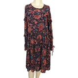 Loft Hydrangea Bouquet Floral Long Sleeve Ruffle Bohemian Dress Size 12 Hydrangea