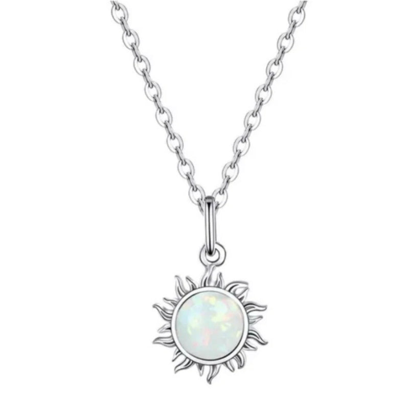 925 Sterling Silver/Opal Sunflower Necklace New in Box Sunflower