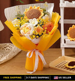 Handmade Crochet Flowers Bouquet, Knitted Sunflower Rose Tulip Floral Art Sunflower