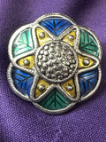 Vintage Dancraft Brooch Flower Sunflower __ Silvertone & Enamel Sunflower