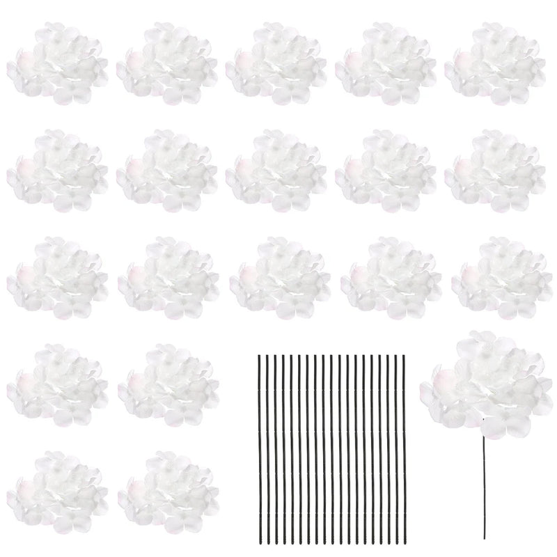20 Sets Artificial Hydrangea Flower Heads with Stems for Bouquet,Pale White Hydrangea