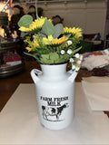 Farmhouse Milk Can Decor With Sunflowers And Greenery 12Ó Tall I includes Flower Sunflower