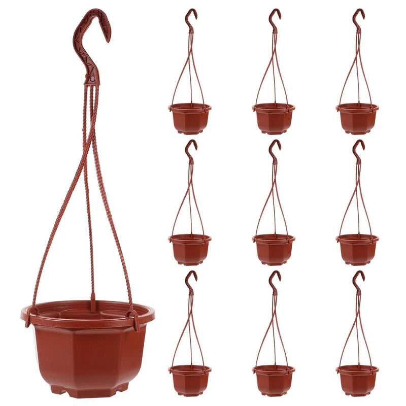 10 Sets Plastic Hanging Pots Flower Planters with Hooks for Garden Balcony Garden Plants