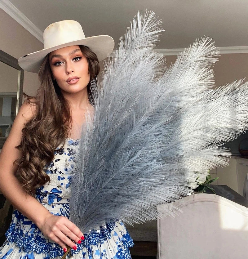 Light Grey Gray Fake Artificial Faux Pampas Grass Large Bundle 3 Tall 45" Ext... Pampas Grass