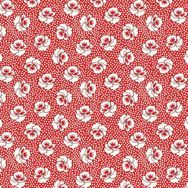 Wild Flour Red Polka Dot With White Flowers Cotton Fabric 53499-1 Windham Flowering Plants