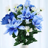 24" Blue Artificial Peony, Dahlia & Rose Floral Bush Peony