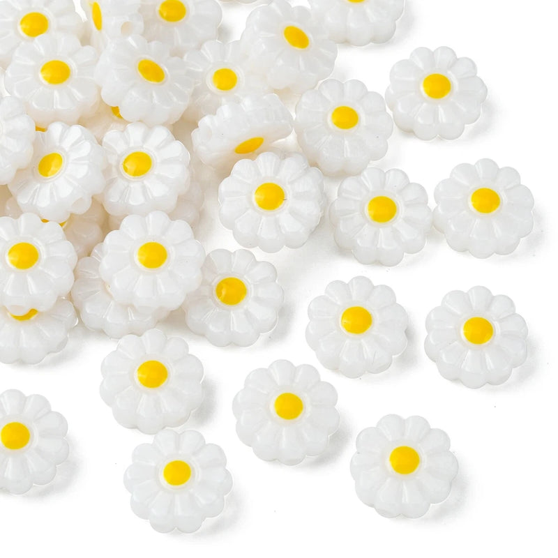 40Pcs 10mm White Resin Daisy Beads Flower Spacer Beads Floral Beads for DIY Daisies