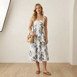 Reformation Tagliatelle Linen Midi Dress In Riviera Hydrangea Floral Print, sz 0 Hydrangea