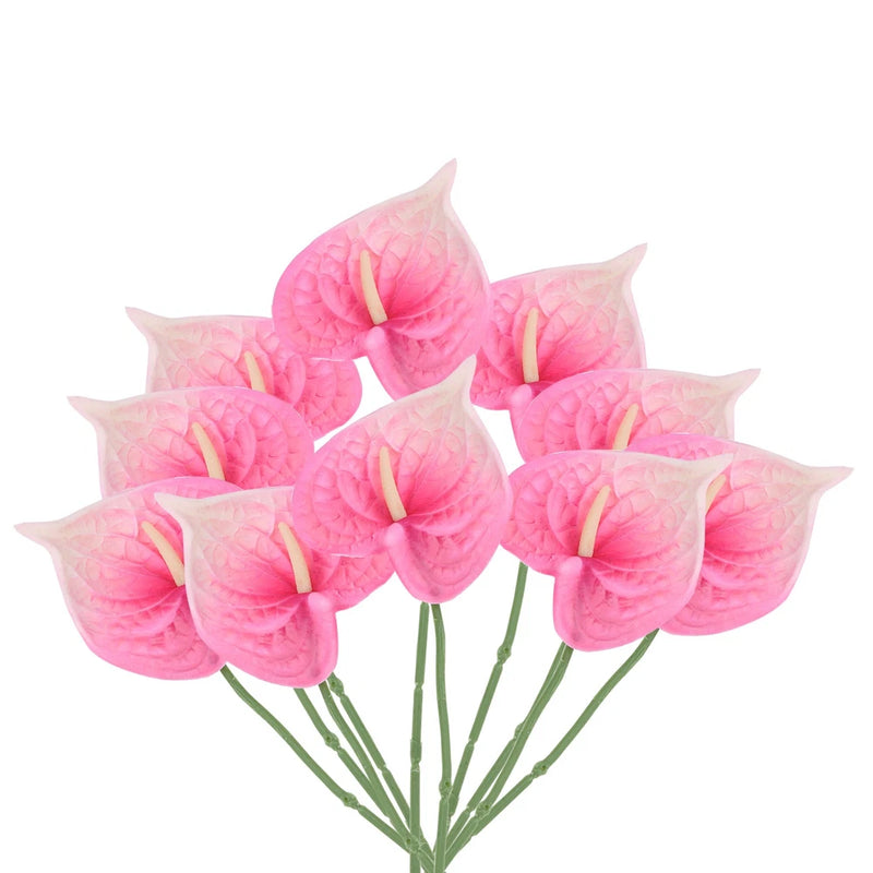 Artificial light pink anthurium lily bouquet with five realistic flower blooms on stems
