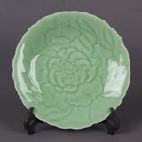8'' Chinese Ancient Green Glaze Porcelain Peony Flower Pattern Tray Dish Plate Peony