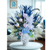 White & Blue Floral Arrangement: Elegant Modern Home Decor, Table Centerpiece Hydrangea