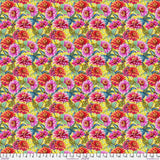 Small Zinnias, Green - Odile Bailloeul, Festival, Quilt Fabric By the Yard Flowering Plants