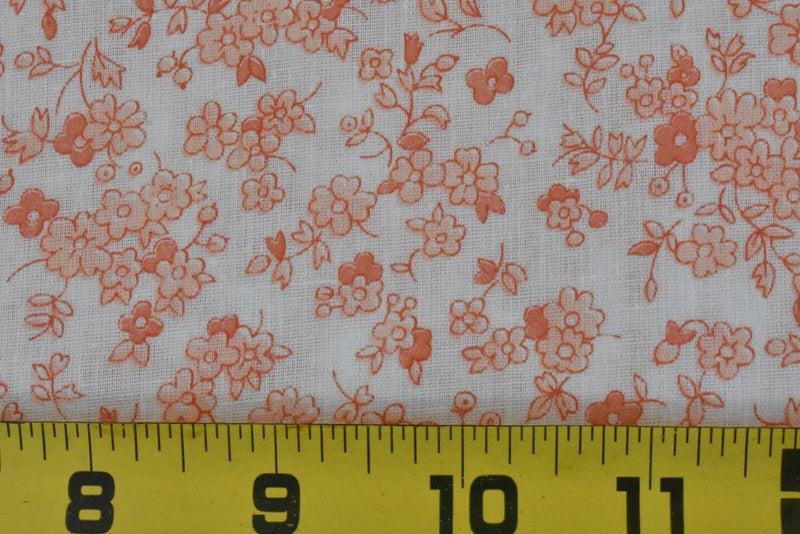 By 1/2 Yd, 34" Wide, Vintage, Orange Calico on White PolyCotton, V231 Flowering Plants
