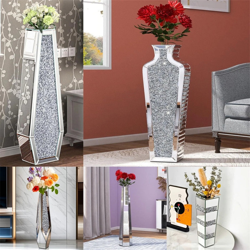 6 Style Sparkle Tall Crushed Diamond Floor Vase Luxury Mirrored Dried Flower Vas Dried Flower