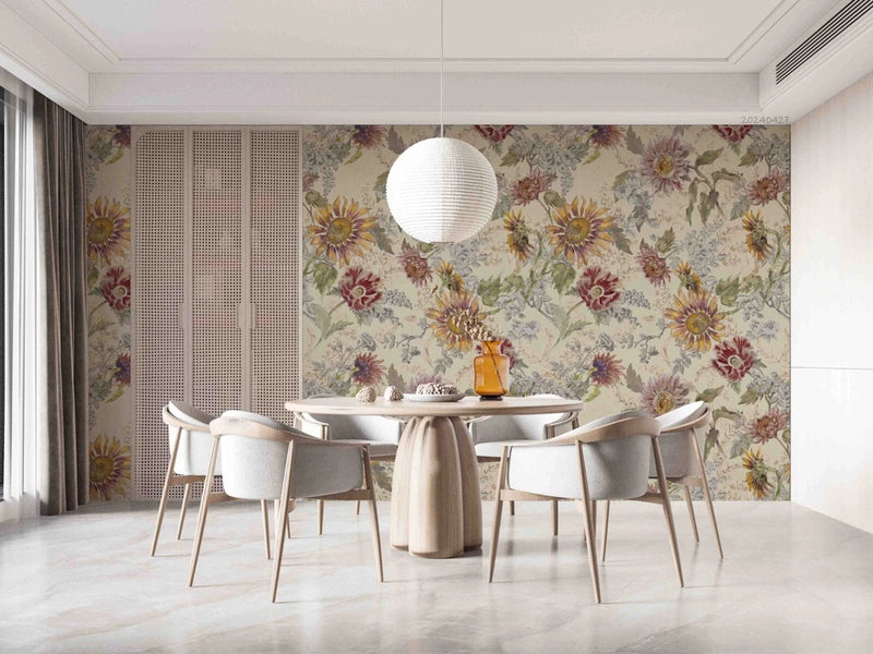 3D Wild Flowers Leaf Sunflower Self-adhesive Removeable Wallpaper Wall Mural 850 Sunflower