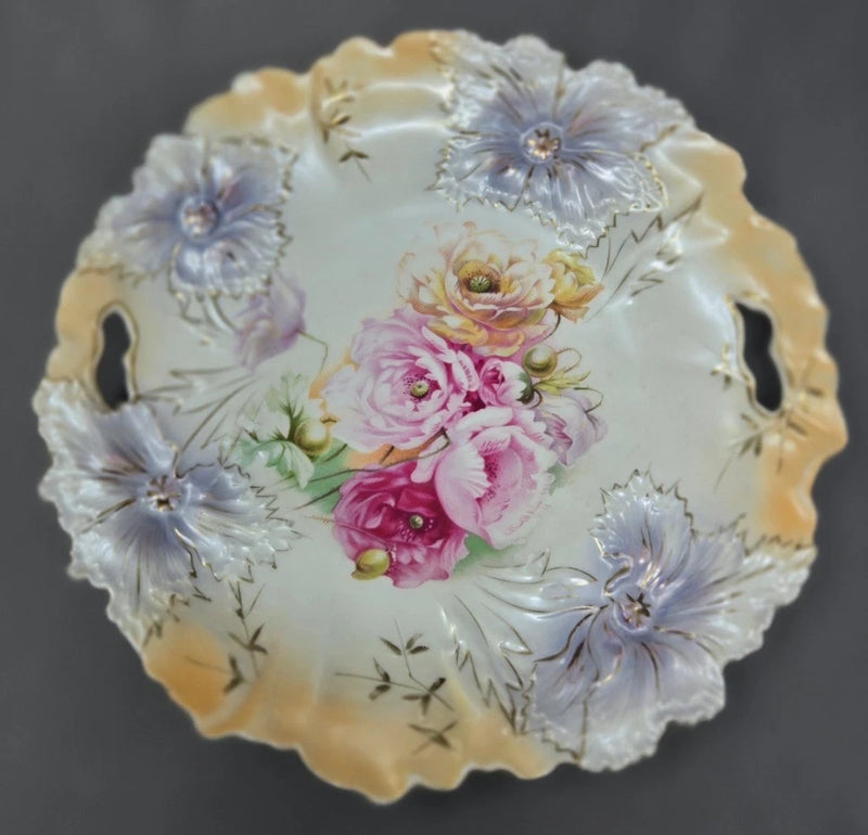 RS Prussia Handled Plate Carnations Mold 28 Primrose Center Carnation