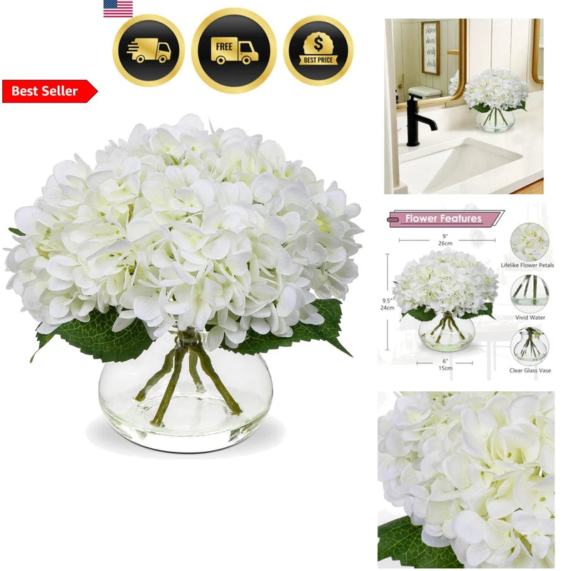 Artificial Hydrangea Flowers with Vase Faux Water Home Decor Office Table Hydrangea